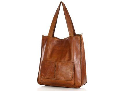 MARCO MAZZINI Camel kožená shopper kabelka A4