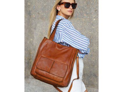 MARCO MAZZINI Camel kožená shopper kabelka A4