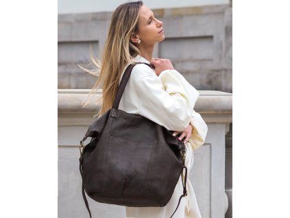 MARCO MAZZINI Tmavohnedá kožená shopper taška It bag