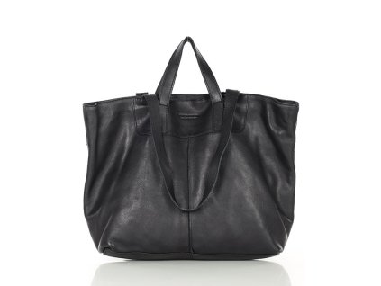 Duża torba shopper skórzana podwójne rączki - MARCO MAZZINI czarna