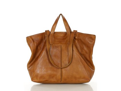 Duża torba shopper skórzana podwójne rączki - MARCO MAZZINI brąz camel