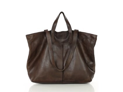 Duża torba shopper skórzana podwójne rączki - MARCO MAZZINI ciemny brąz