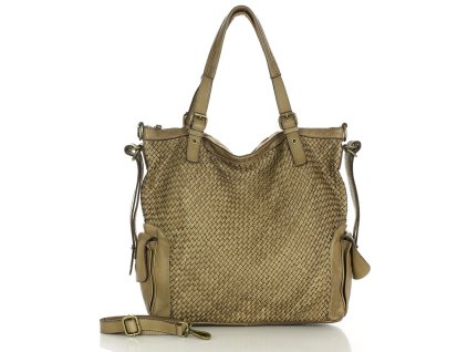 Miejska torebka regulowane raczki shopper pleciona skóra handmade MARCO MAZZINI beż
