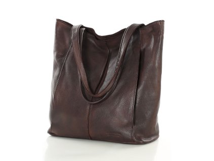 Miękka torba typu shopper skórzana na ramię - MARCO MAZZINI - ciemny brąz