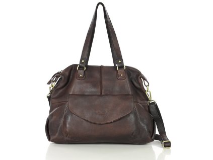 Shopper bag torebka skórzana A4 do pracy - MARCO MAZZINI ciemny brąz