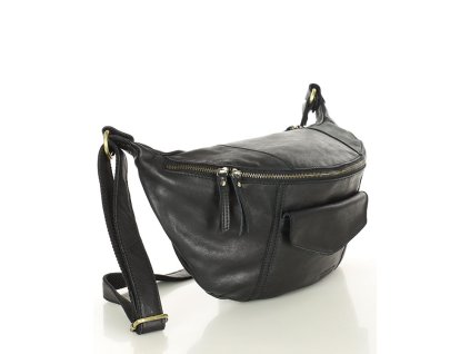 Duża nerka skórzana damska torebka przez ramię z kieszonkami MARCO MAZZINI czarna