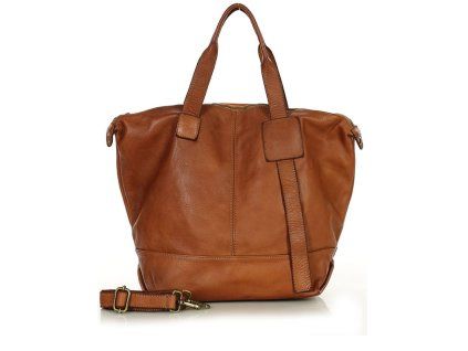 Marco Mazzini Camel veľká kožená shopper kabelka A4