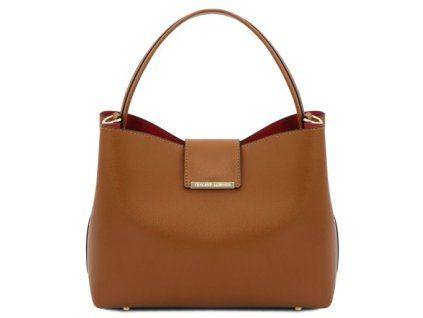Clio - Leather secchiello bag (Farba Koňaková)