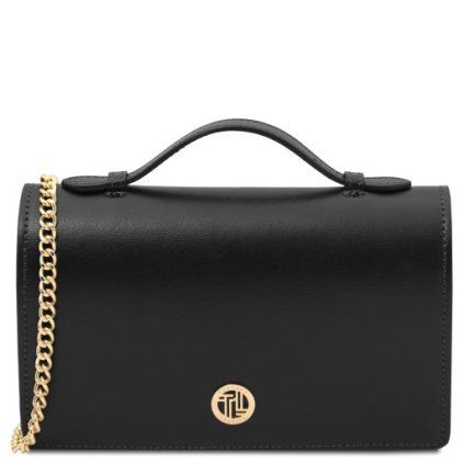 Opera - Leather clutch with chain strap (Farba Čierna)