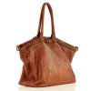 Duża torebka skórzana oversize style shopper bag - MARCO MAZZINI brąz camel