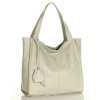 Modna torebka damska skórzany shopper bag - MARCO MAZZINI Portofino Max ivory beżowa