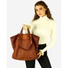 Torba damska pleciona shopper & shoulder leather bag - MARCO MAZZINI brąz karmel