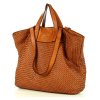 Torba damska pleciona shopper & shoulder leather bag - MARCO MAZZINI brąz karmel