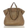 Torba damska pleciona shopper & shoulder leather bag - MARCO MAZZINI beż taupe