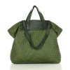 Torba damska pleciona shopper & shoulder leather bag - MARCO MAZZINI zielony militare