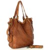 Miejska torebka z regulowanymi rączkami shopper pleciona skóra handmade - MARCO MAZZINI brąz karmel