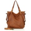 Miejska torebka z regulowanymi rączkami shopper pleciona skóra handmade - MARCO MAZZINI brąz karmel