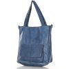Torebka damska shopper A4 skóra naturalna - MARCO MAZZINI jeansowa niebieska