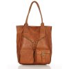 Duża torba shopper z przegródkami skóra naturalna - MARCO MAZZINI brąz camel