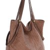 Duża torebka pleciona shopperka ze skóry - MARCO MAZZINI brązowa