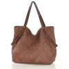 Duża torebka pleciona shopperka ze skóry - MARCO MAZZINI brązowa