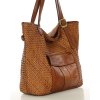 Duża torebka pleciona na ramię shopperka skórzana - MARCO MAZZINI brąz camel