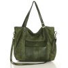 Duża torebka pleciona na ramię shopperka skórzana - MARCO MAZZINI zielona