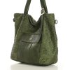 Duża torebka pleciona na ramię shopperka skórzana - MARCO MAZZINI zielona