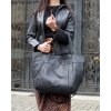 Duża skórzana torebka shopper z kieszenią - MARCO MAZZINI czarny