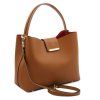 Clio - Leather secchiello bag (Farba Koňaková)