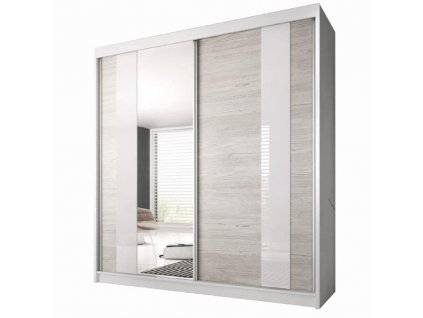 Skriňa s posúvacími dverami, dub kathult svetlý/biela, 203x218, MULTI 32