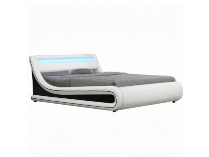 Manželská posteľ s RGB LED osvetlením, biela/čierna, MANILA NEW