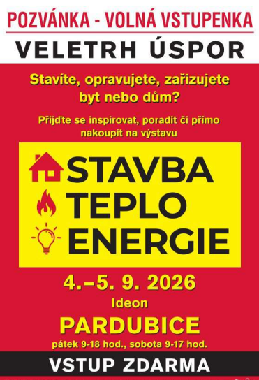 Volná vstupenka na veletrh Stavba–Teplo–Energie, 4.–5. září 2026, Ideon Pardubice