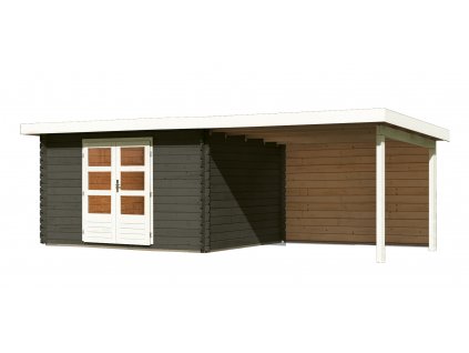 dřevěný domek KARIBU BASTRUP 7 + přístavek 300 cm včetně zadní stěny (38766) terragrau LG3025