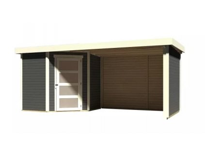 dřevěný domek KARIBU SCHWANDORF 3 + přístavek 280 cm včetně zadní a boční stěny (77745) terragrau LG3902