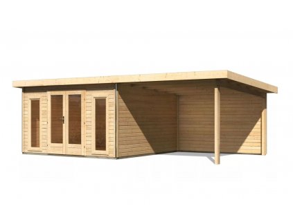 dřevěný domek KARIBU RADEBURG 3 + přístavek 330 cm včetně zadní stěny (31488) natur LG3946