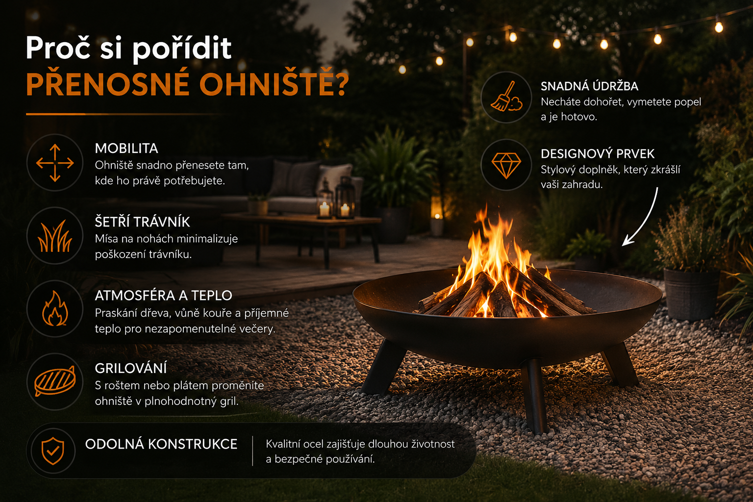 Proč si pořídit přenosné ohniště – oheň na zahradě bez stavby