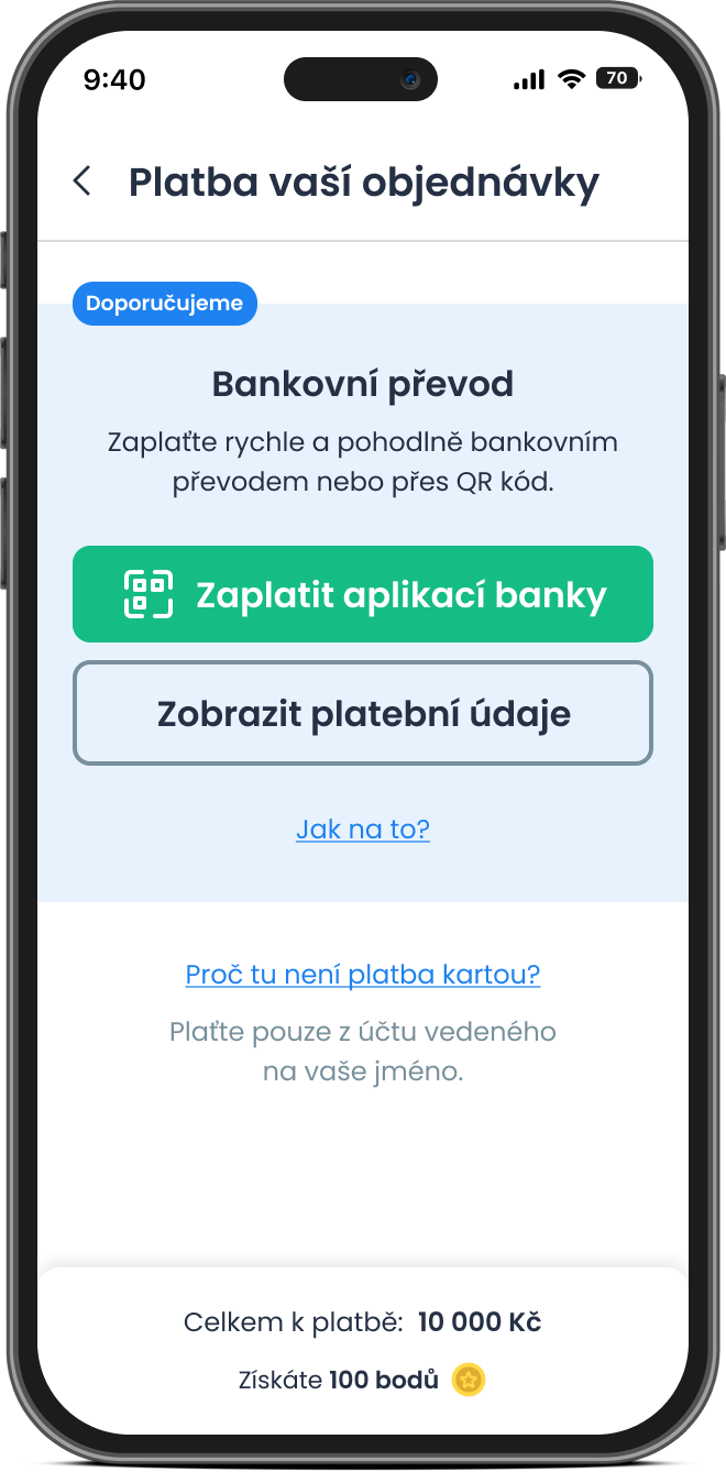 Úhrada objednávky převodem nebo QR kódem
