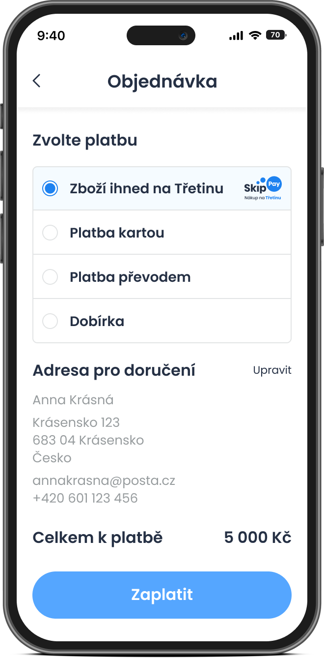 Výběr Nákupu na Třetinu v košíku