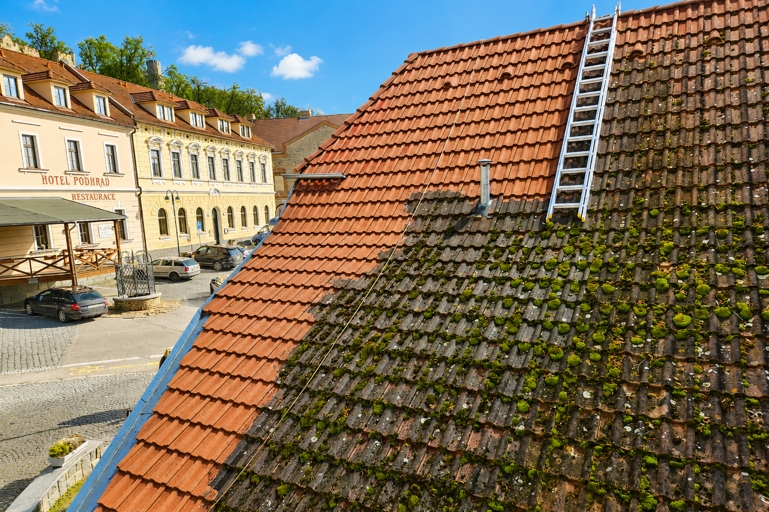 Čištění střechy tlakovou myčkou
