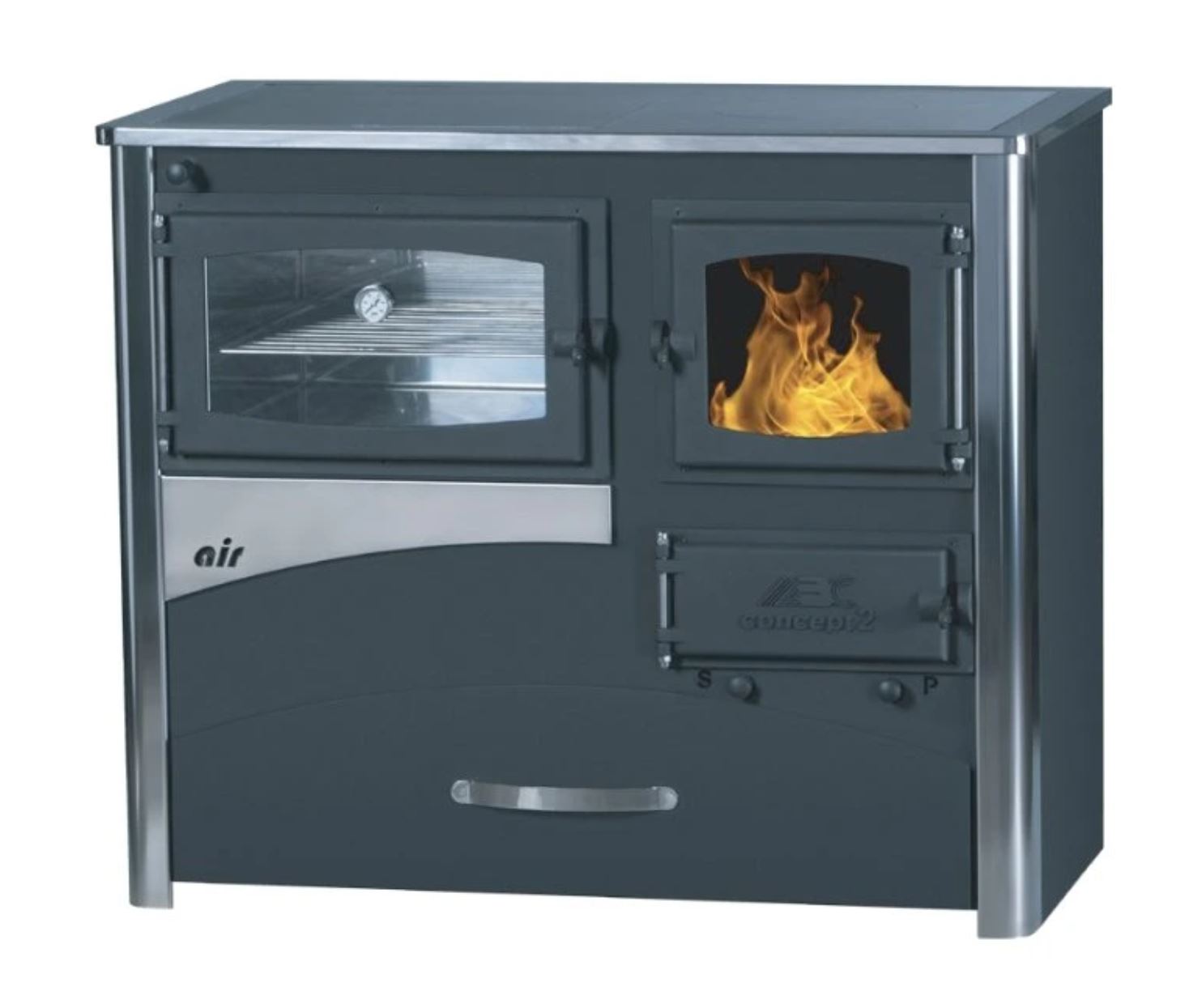 Sporák na tuhá paliva Concept 2 Air 12kW INOX - pravá