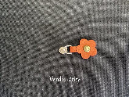 Jezdec kovový pro zip 5mm s přívěškem kytička - oranžová