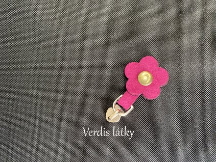 Jezdec kovový pro zip 5mm s přívěškem kytička - růžová