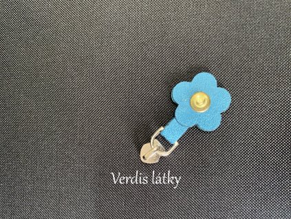 Jezdec kovový pro zip 5mm s přívěškem kytička - tyrkysová