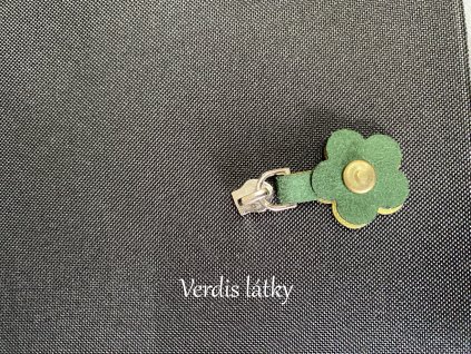 Jezdec kovový pro zip 5mm s přívěškem kytička - zelená