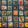 veronika 37383 our old plant postage stamps sewn on denim fabri a8c914e8 b286 45a0 9906 a5eb41e8fb7b