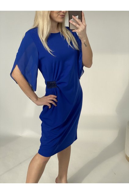 Elegantní šaty s asymetrickým rukávem / Royal blue