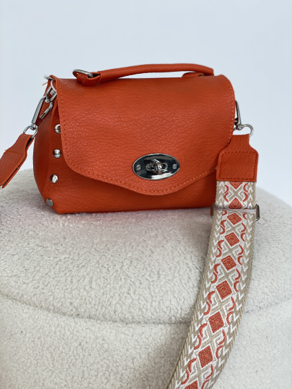 Menší kabelka s barevným popruhem / černá /oranžová