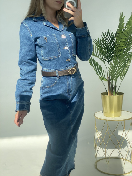 Denim šaty s dlouhým rukávem