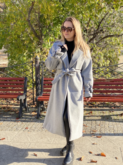Dlouhý flaušový kabát / Soft grey